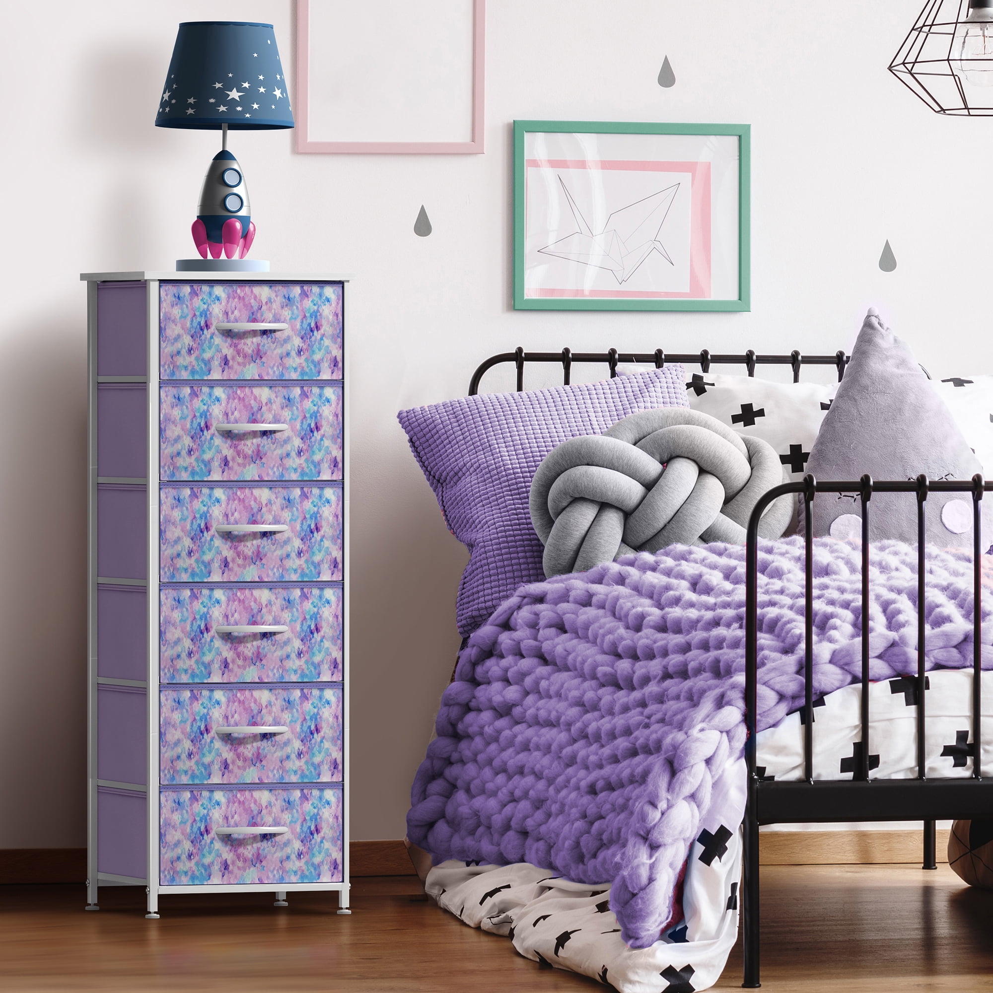 Sorbus 6-Drawer Dresser – Tie-Dye Purple Fabric Storage Tower for Kids Bedroom, Nursery, Closet