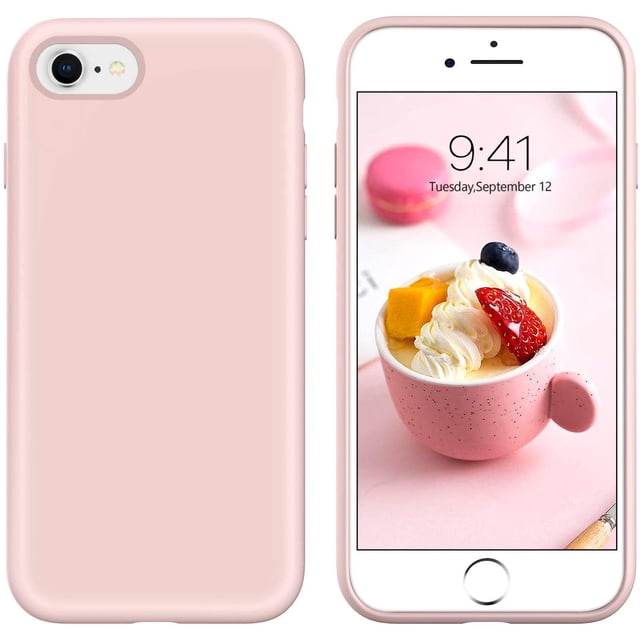 iPhone SE 2020 Case,iPhone 8 Case,iPhone 7 Case,Liquid Silicone Soft Gel Rubber Full Body Protective Case with Soft Microfiber Cloth Lining Cushion Shockproof Slim Cover for iPhone 7/8/SE 2,Pink Sand