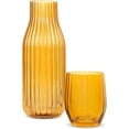thumbnail image 2 of Elle decor Ribbed Bedside Water Carafe with Tumbler Set, Ribbed Glass Pitcher and Matching Drinking Glass Doubles as Lid, 39-Ounce, Amber, 2 of 6