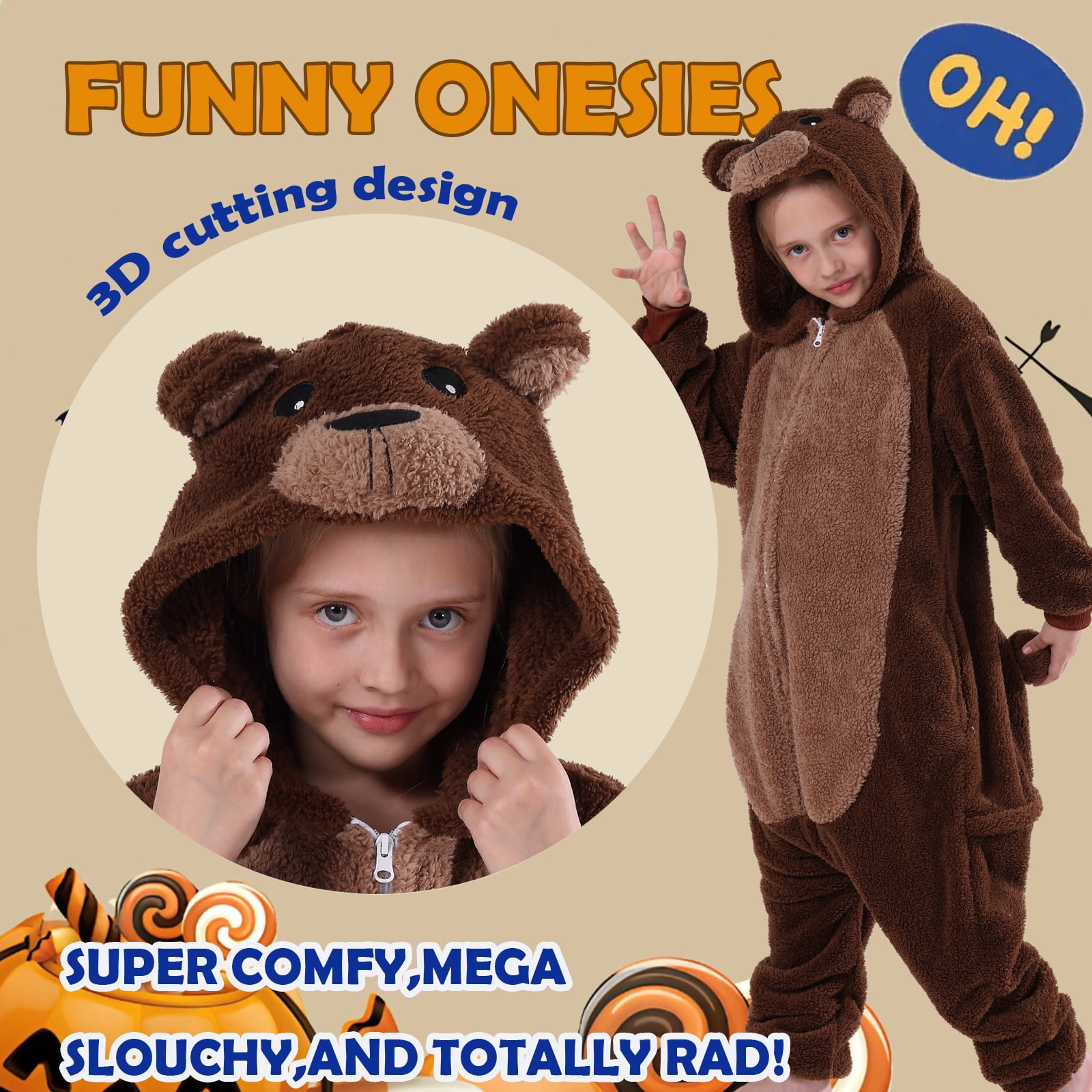 SWEETXIN Kids Bear Onesie Pajamas Plush Costume Cosplay Sleepwear for Girls Boys Jumpsuit 5T