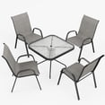 thumbnail image 3 of ELPOSUN Outdoor Dining Set of 5, Patio Table and Chairs Set, Textured Glass Tabletop, 4 Stackable Patio Chairs, Patio Furniture, Balcony, Porch, Lawn- Light Grey, 3 of 6
