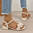 thumbnail image 5 of Xfvqtps Womens Heeled Sandals Adjustable Ankle Buckle Bow Open Square Toe Block Heel Summer Sandals Beige, 5 of 9