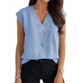 thumbnail image 3 of Women's V Neck Chiffon Blouses Cap Sleeve Shirts Casual Loose Work Office Solid Tops, 3 of 4