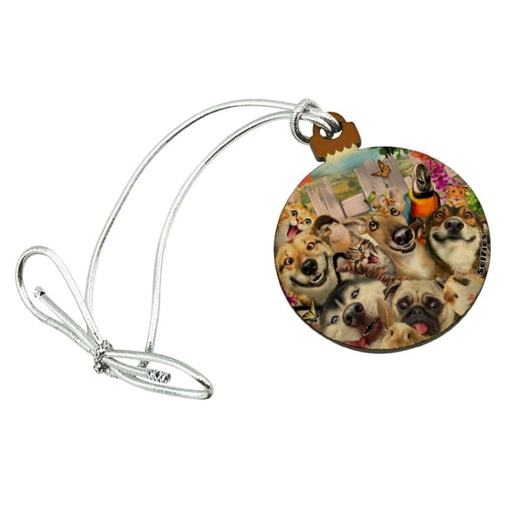 Pet Animals Selfie Dogs Cats Rabbit Hamster Guinea Pig Mini Small Tiny Wood Christmas Tree Holiday Ornament