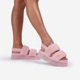 thumbnail image 3 of Luxemoda Women's Tata Fluffy Stripe Platform Slip On Open Toe Faux Fur Slippers (PINK, 8), 3 of 6