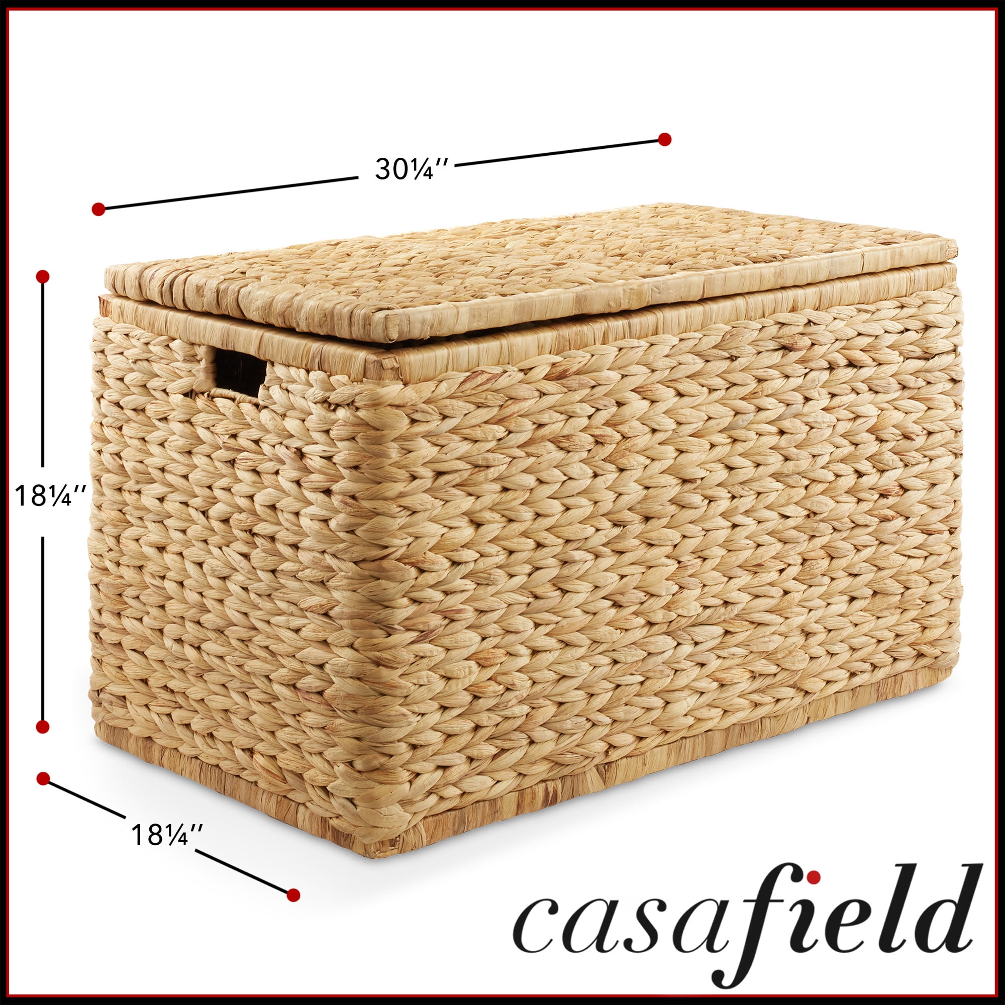 Casafield 30" Storage Chest with Lid, Handles, Safety Hinge - Natural, Water Hyacinth Wicker Storage Trunk Basket for Bedroom, Entry Way, Living Room