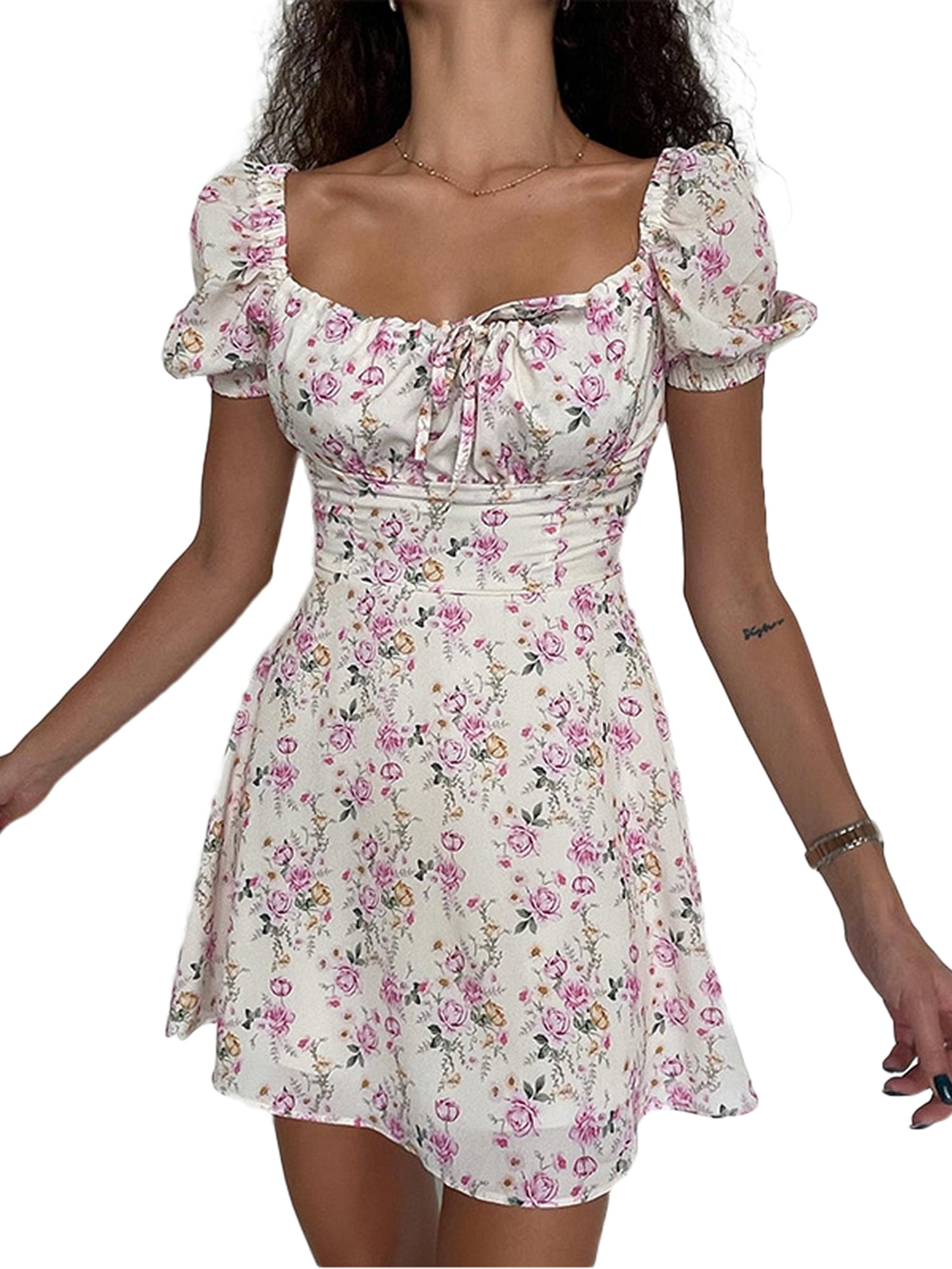 FOCUSNORM Women's Summer Off Shoulder Bodycon Dresses Puff Sleeve