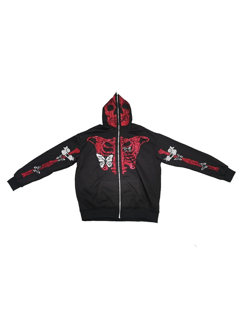 CenturyX Y2k Skeleton Full Zip Up Hoodies Over Face Women