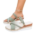 thumbnail image 5 of pwidon Two‑Way Wear Wedge Sandals Women, Rhinestone Crisscross Strap Platform Espadrille Slide Sandals for Summer Casual Mint Green 41, 5 of 5