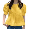 thumbnail image 3 of VONDA Women Fashion Puff Sleeve Half Sleeve O-Neck Blouse Ruffled Hem Pleated Tops, 3 of 4