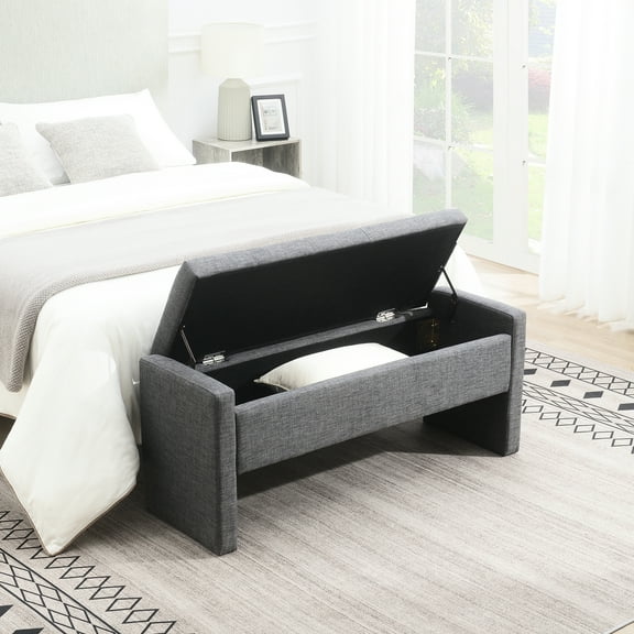 Modern Bedroom Bench With Storage - Dark Grey For Relaxation Living Room Upholstered Foot Rest Stool