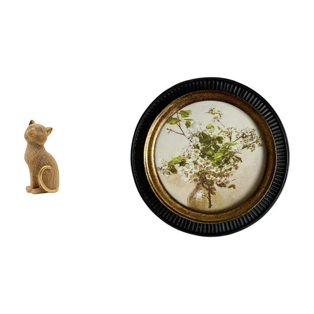 Figura de gato para escritorio, marco de fotos redondo, adorno de resina, marco de fotos retro europeo, ideal para regalar o decorar el hogar.