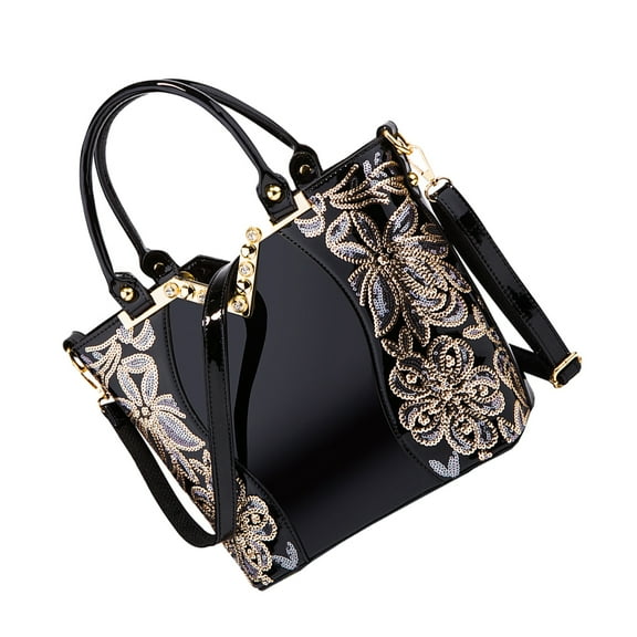 KONTONTY Simple Tote Bag for Women's in Black PU Material Durable Lightweight Handbag for Storage 14 x 12 x 5 inches