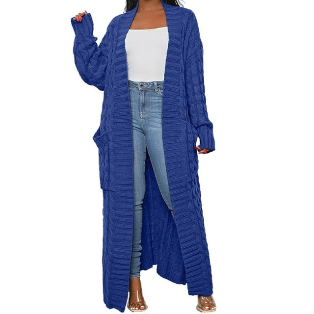 Chaqueta LIVECLOTH azul real tejida hasta el tobillo para mujer