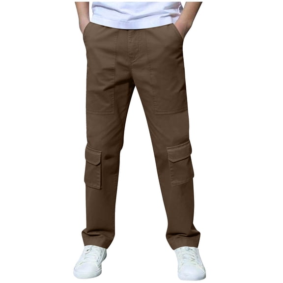 hoksml Boys Back to School Cargo Pants, Kids Straight Leg Elastic Waist Pants with Multi Pockets, Casual Solid Color Pants
