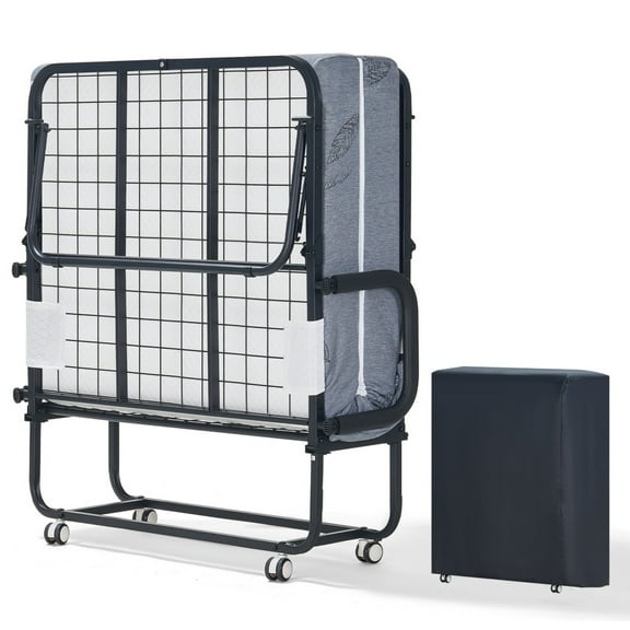 Betisef Folding Bed,75" x 38" Twin Size,W/ Sturdy Metal Bed Frame & 5-inch Thick Luxurious Mattress,Rollaway Guest Bed for Adult ,Portable Side Bag & 360 Degree Universal Wheel