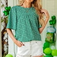 thumbnail image 2 of Camiseta estampada para mujer, mangas media campana, blusa holgada de verano con cuello redondo y ajuste holgado, 2 of 6