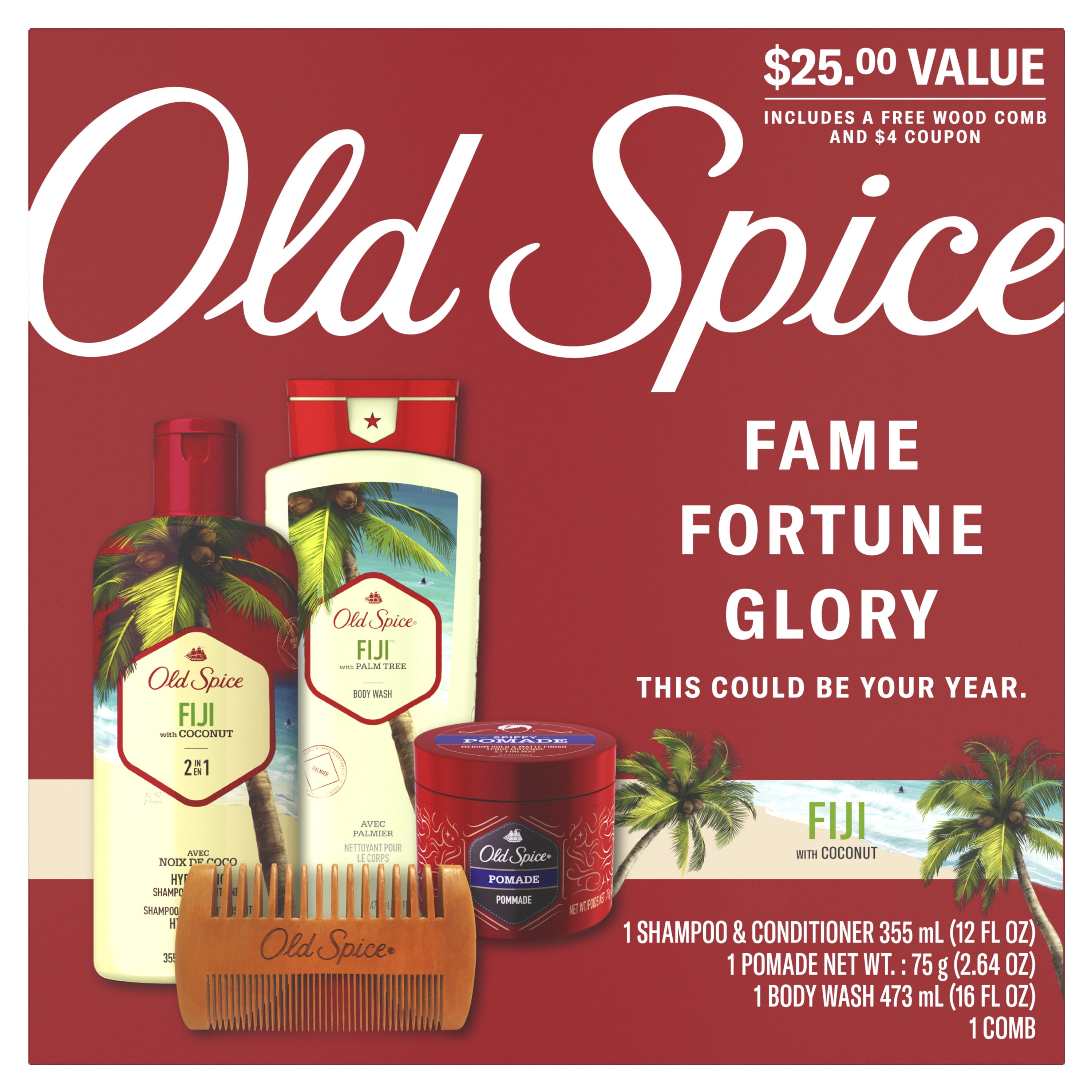 ($25 Value) Old Spice FIJI Hair and Body Gift Set, 4 Piece
