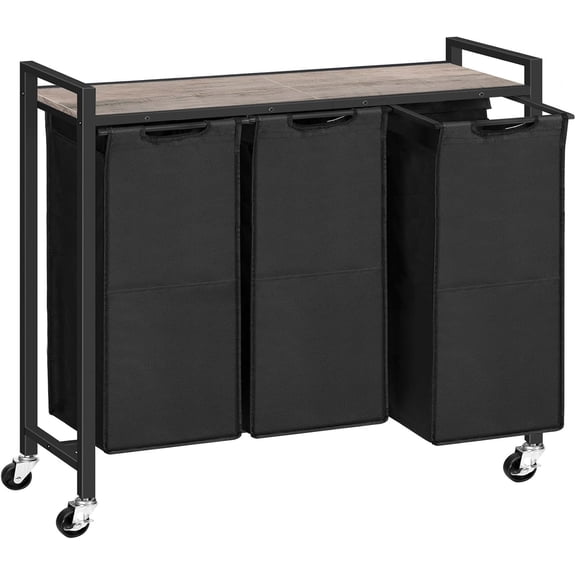 Laundry Sorter 3 Section, Laundry Hamper with Wheels, 3 × 11.5 Gal (43.4L), Rolling Laundry Basket, Pull-Out and Removable Oxford Fabric Bags