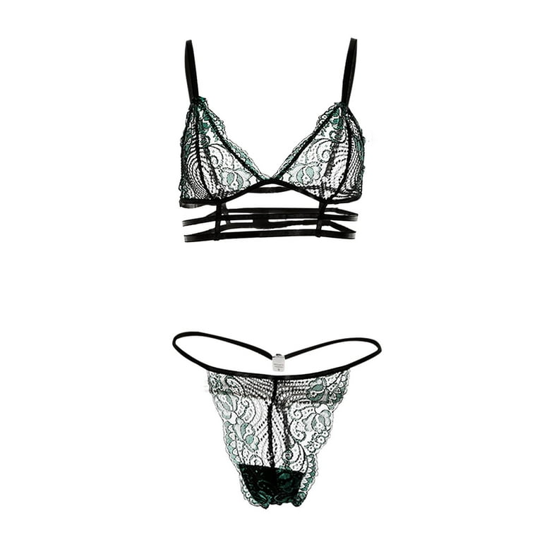 Bazyrey Women's Plus Size Bras Push Up Bras Two-piece Sexy Mesh Lingerie  See-through Lace Bra andSexy Lingerie Smoothing Lightly Lined Bras Green,S  (Buy 2 Get 3 ) 