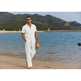 thumbnail image 3 of COOFANDY Men's 2 Piece Casual Linen Outfit - Beach Button Down Shirt & Loose Pant Sets, 3 of 14