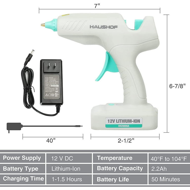 HAUSHOF Cordless Hot Glue Gun with 20pcs Full Size Glue Sticks 60W Fast Preheating & High Temp Lithium-Ion Hot Melt Glue Gun Kit for DIY Projects