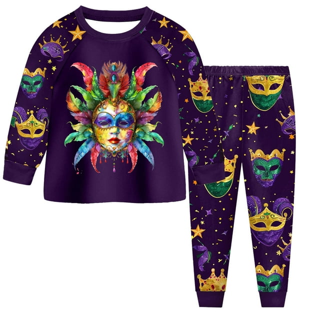 2 Piece Pyjamas Set For Boys And Girls T Shirt And Pants Outfit For Kids Carnival Party