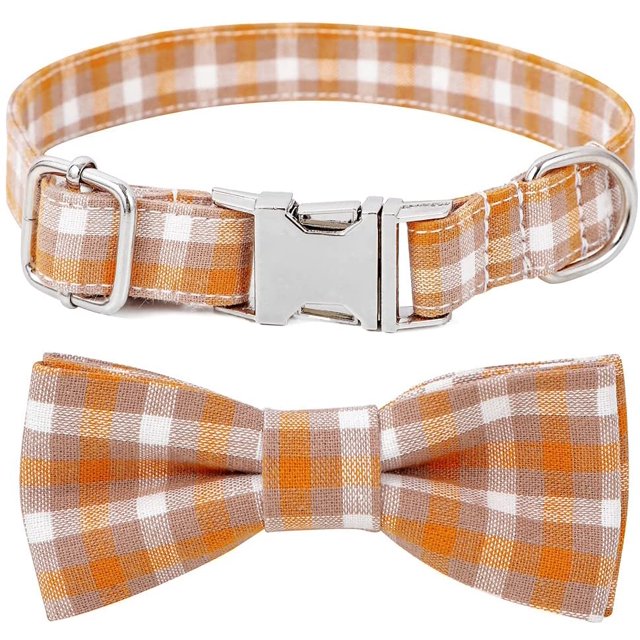 Paquete de 2 pajaritas para collar de perro de otoño, collar de perro a cuadros con lazo, cómodo y lindo collar de perro, pajarita, regalo para mascotas, medianos y grandes (grande)-Naranja)