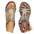 thumbnail image 3 of Yuanlong Womens Sandals Slingback Rhinestones Flat Sandals Elastic Ankle Strap Bohemian Beach Leisure Shoes, 3 of 9