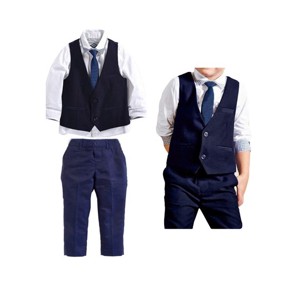 3Pcs/Set Kids Toddler Boys Formal Suits Set Blazer Tuxedos Gentlemen Outfit  for Weddings Christmas Dresswear Vest Suit Navy Blue, 1-7 Years -  