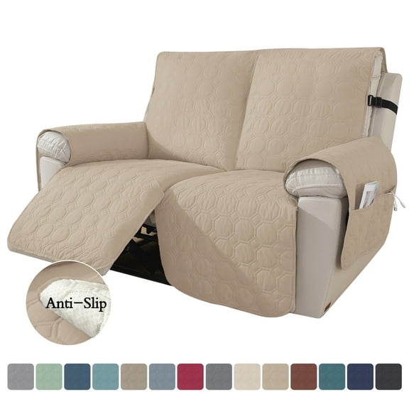 Lavish Cover 100% Waterproof Recliner Loveseat Cover, 2 Pieces Non-Slip Recliner Couch Slipcovers, Washable Furniture Protector with Pockets & Elastic Straps for Kids Pets, 2 Seaters, Beige