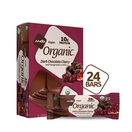 NuGo Organic Dark Chocolate Cherry and Pomegranate, 10g Vegan Protein, Gluten Free, 24 Count