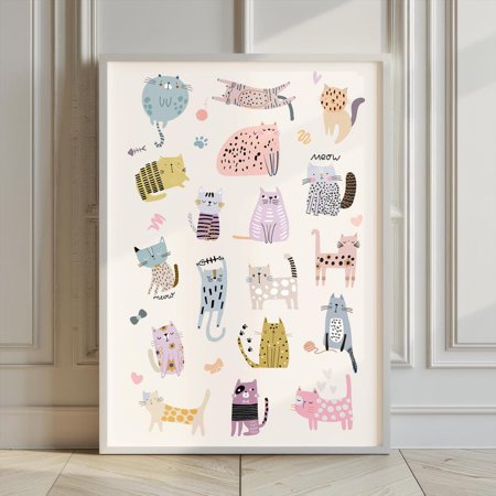 Cute Cat Print for Girls Room Decor Quirky Cat Poster for Toddler Playroom Wall Art Funny Cat Print Pastel Themed Gift for Cat Mom Kids Art 16x24 UNFRAMED
