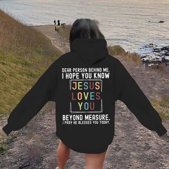 SIYUDAN Womens Hoodies Jesus Loves You Hooded Sweatshirts Letter Print Sweatshirt Oversized Pullover Hoodie Sweatshirt Womens Fall Jackets Women's Clothing