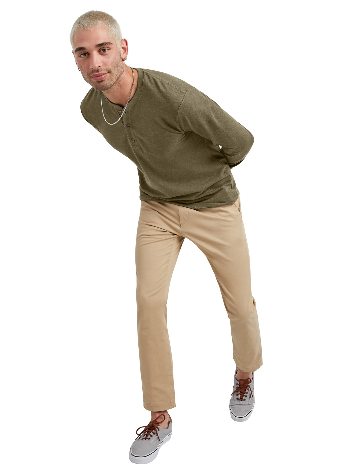 Hanes Men's Originals French Terry Cloth Henley Tee with Long Sleeves, Sizes S-3XL
