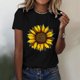 thumbnail image 2 of Gibobby Playera de Manga Corta con Cuello Redondo Camiseta con estampado de girasol para mujer, camiseta informal de manga corta con gráfico, camisetas ajustadas inf(Negro,XL), 2 of 5