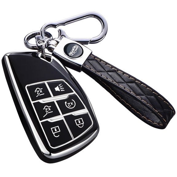 Key Fob Cover for Chevy with Keychain, Premium TPU Key Shell Case for Suburban Tahoe, for GMC Yukon Denali Remote Smart Key Fob Protector Holder(6 Buttons