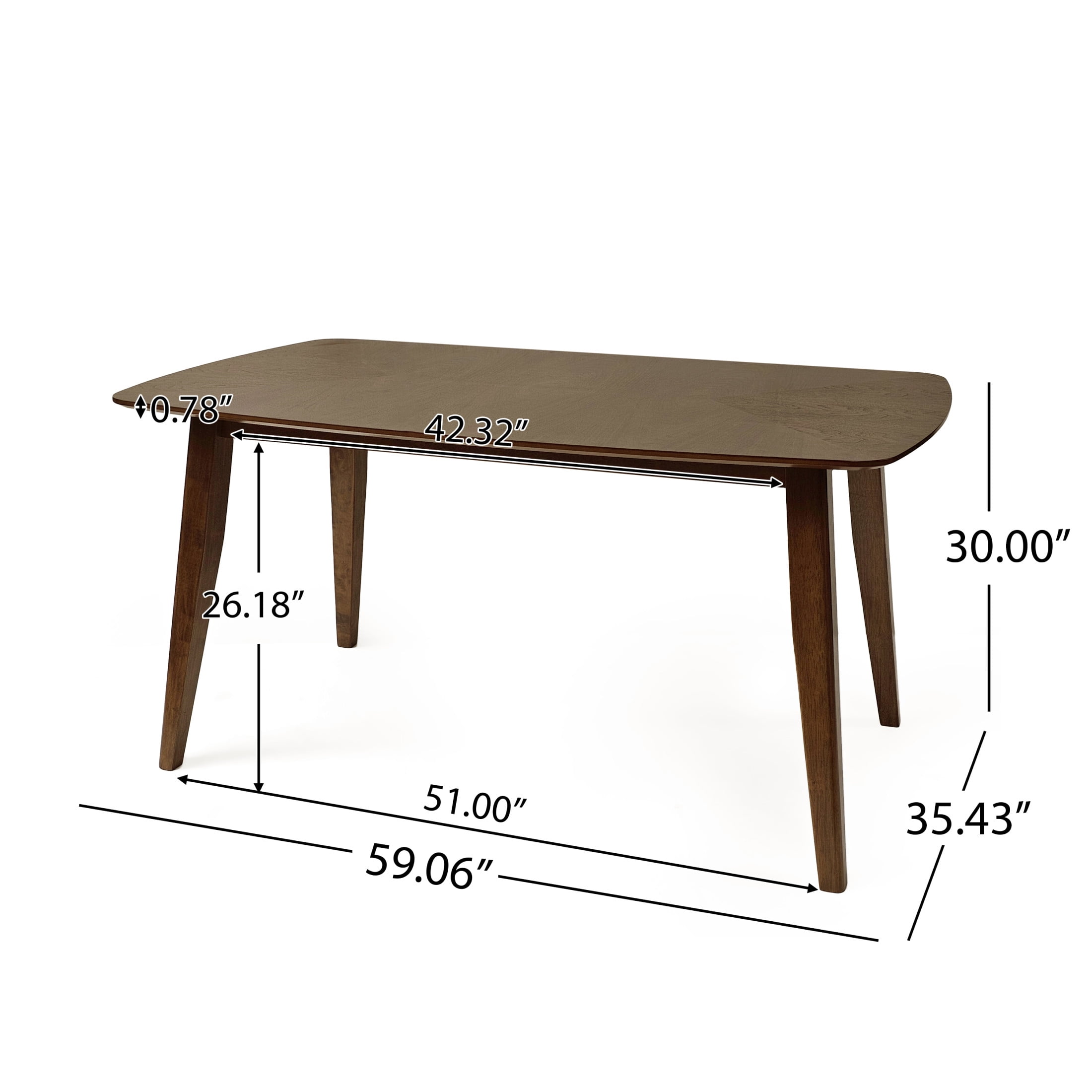 Darien Rectangular Dining Table in Walnut Finish with Rubber Wood Construction