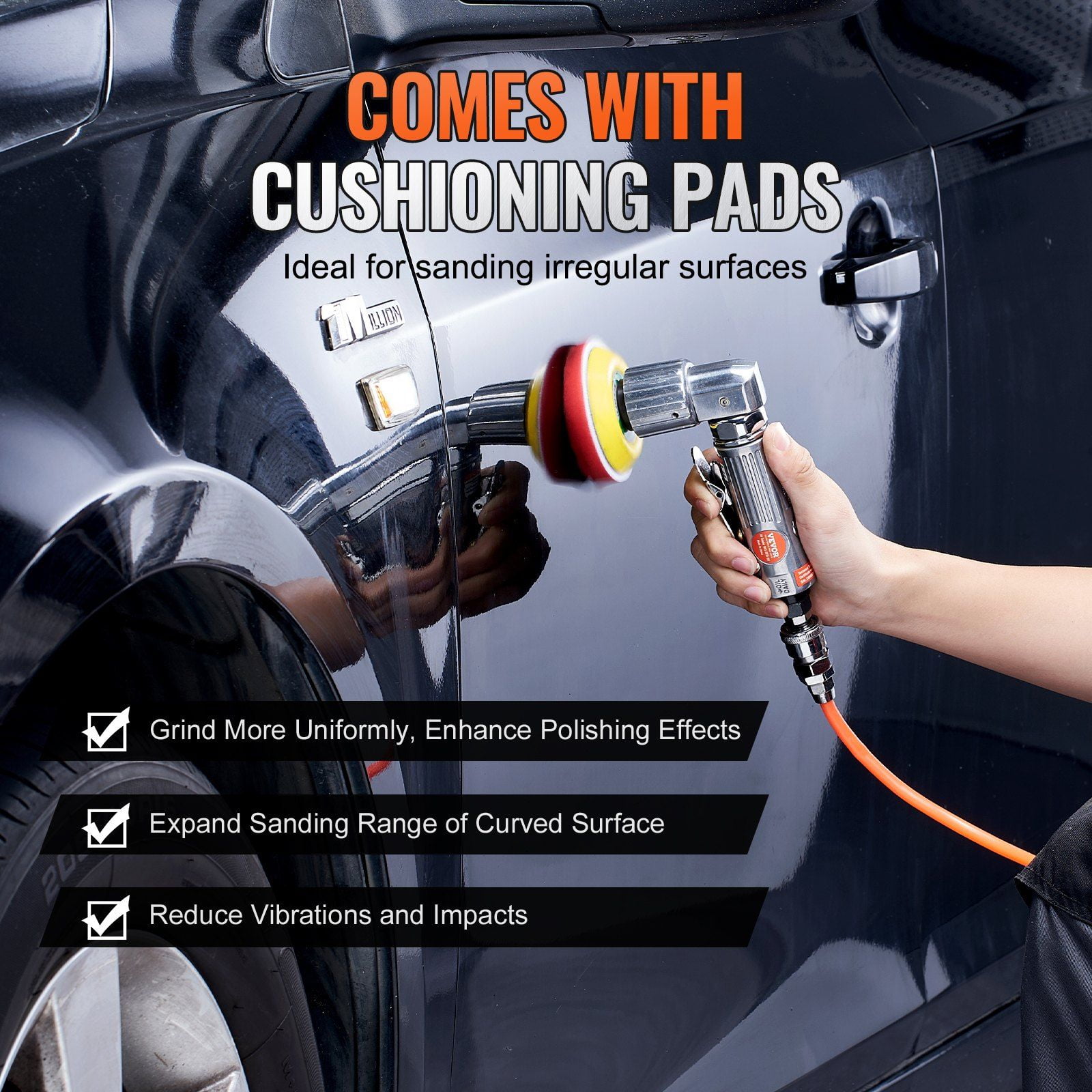 1/2/3 Inch Random Orbital Air Sander 15000RPM High Speed Mini Pneumatic Sander Kit 58PCS with Sandpapers Wool Pad Wavy Sponges for Auto Body Work