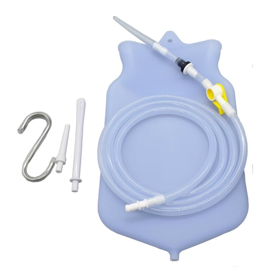 Silicone Enema Bag Kit | Non-Toxic,BPA- & Phthalates-Free | 2 Quart Bag | Extra Long Silicone Hose Assembly | 3 Tips/Nozzles | Stopcock Tap | Non-Return Valve | Stainless Steel Plastic Covered Hook