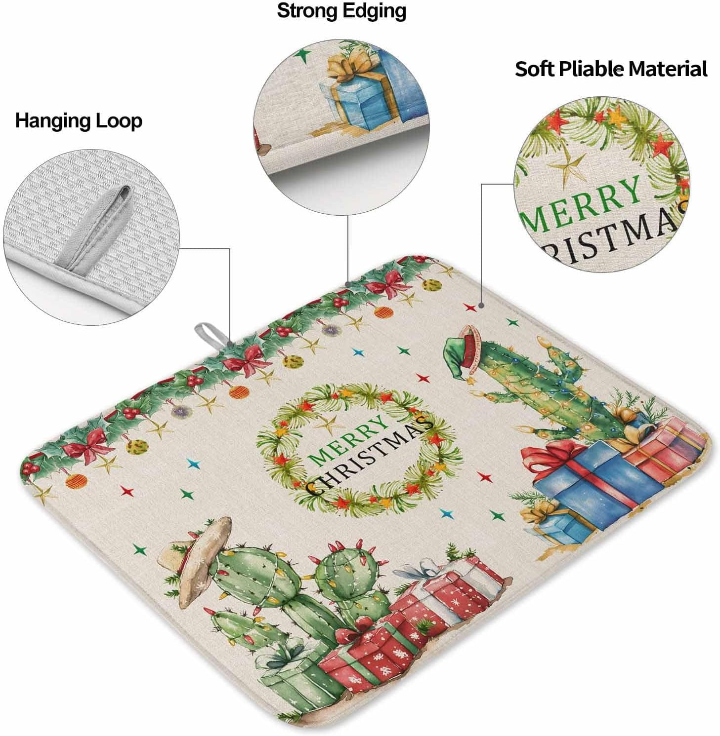 Christmas Cactus Dish Drying Mat for Kitchen Counter, Xmas Botanical Berry Baby Bottle Microfiber Drying Pad, Absorbent Coffee Cup Dishes Drainer Mats 18"x24", 1 Pcs