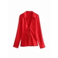 thumbnail image 3 of Womens Tie Front Satin Shirts Deep V Neck Silk Club Tops Long Sleeve Y2k Going Out Blouse Red XS, 3 of 7