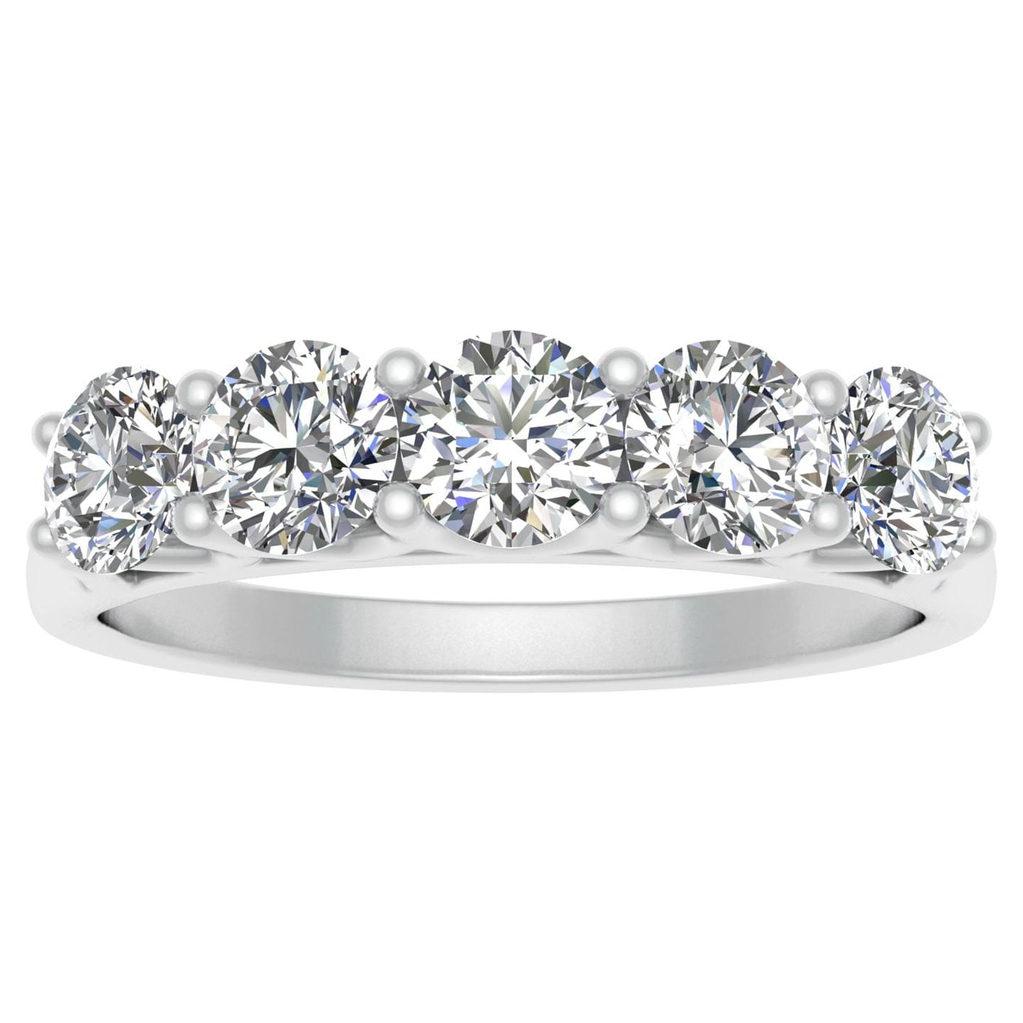 IGI Certified 1.00 Carat TW Diamond Five Stone Wedding Band in 14k White Gold (G-H Color, I2-I3 Clarity)