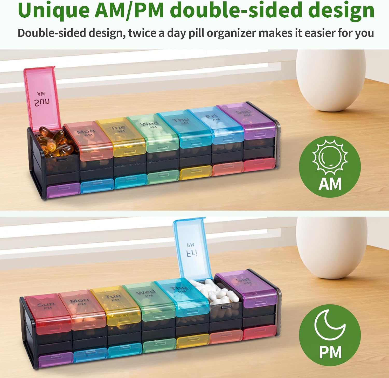 YZHAPPY Extra Large Weekly Pill Organizer AM/PM - Rainbow photo 4