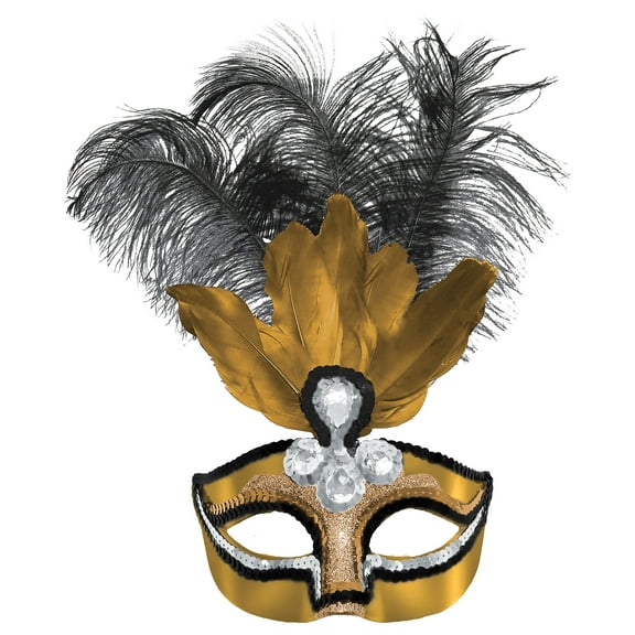 Amscan Gold Plastic Party Feather Masquerade Costume Mask