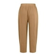 thumbnail image 7 of Women's 2026 Summer High Waisted Wide Leg Palazzo Capri Hem Casual Loose Flowy Cropped Beach Lounge Pants, Khaki L, 7 of 7