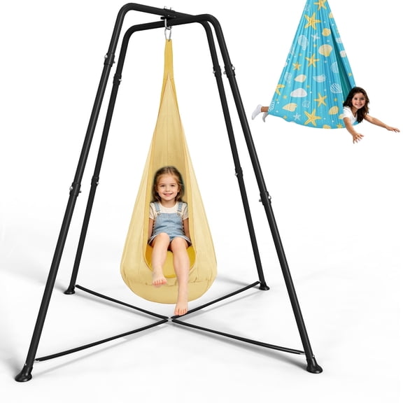 Swing Stand Frame with Sensory/Pod Chair, X-Shaped Swing Set, Metal Hammock Chair Stand for for Kids and Adults Indoor and Outdoor 330LBS, Printed Shells