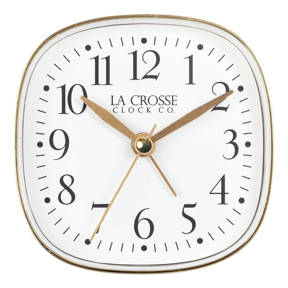 La Crosse Clock White Square Silent Sweeping Analog Alarm Clock, 617-379W
