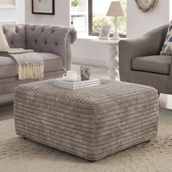 Sailvan Ottoman, Foot Stool Sofa Ottoman for Living Room & Bedroom, No Assembly Required, Plush Corduroy Fabric, Camel