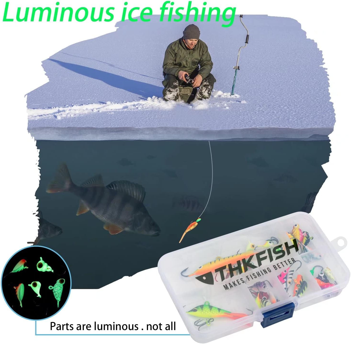 THKFISH Ice Fishing Jigs Kit Ice Fishing Lures for Walleye Perch Jigs Heads for Ice Fishing Tackle Panfish Crappie Jigs 50PCS/31PCS